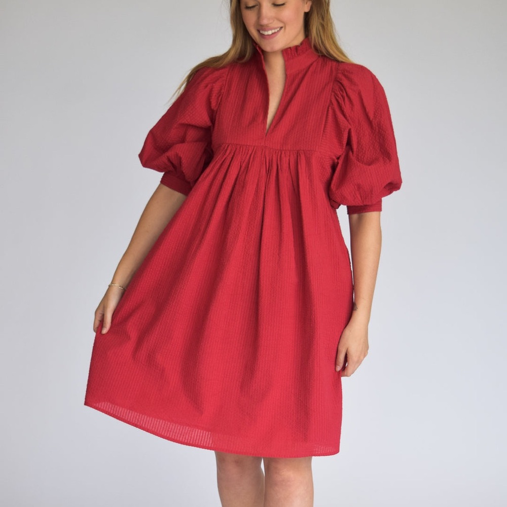 Never‎ a Wallflower Dress Burgundy Seersucker